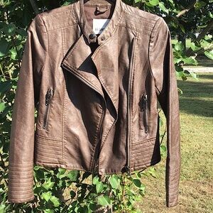 BB Dakota Brown Vendome Faux Leather Cropped Moto Jacket